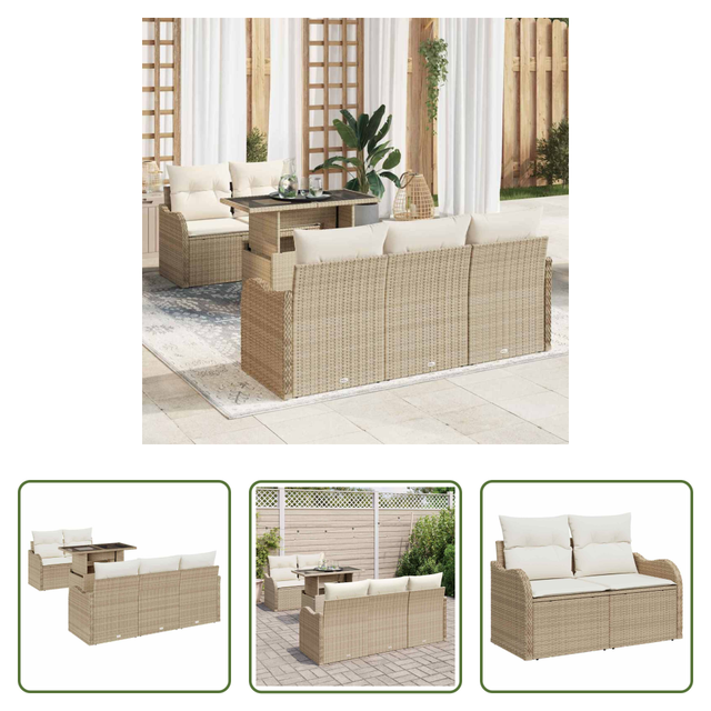 Vidaxl Rattan-sofa - Gartensofa-set Mit Kissen 6 Pcs Beige Poly-rattan