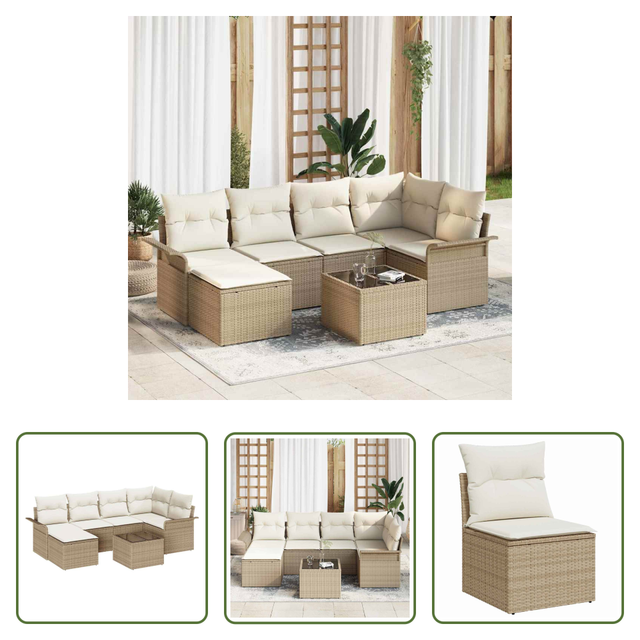 Poly-rattan - Gartensofa-set Mit Speicher 7 Pcs Beige Poly-rattan