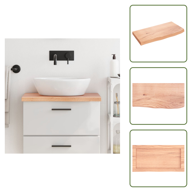 The Living Store Waschtischplatte Hellbraun 60x30x(2-4) Cm Massivholz Behandelt - Eichenholz Platte - Waschtischplatte - Badezimmerstil - Handarbeit - Natürliche Kante