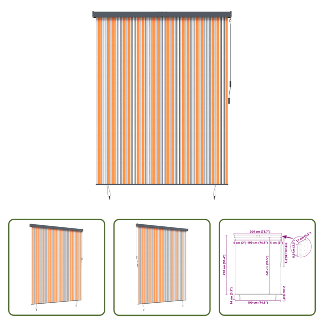 Balkon - Rollo Gestreift Gelb Und Blau 200 X 250 Cm Stoff Und Aluminium