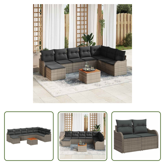 Vidaxl Modulares Sofa - Gartensofa-set Mit Speicher 9 Pcs Grau Poly-rattan