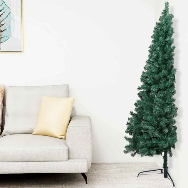 Vidaxl Künstlicher Halb-weihnachtsbaum Beleuchtung Kugeln Grün 240 Cm