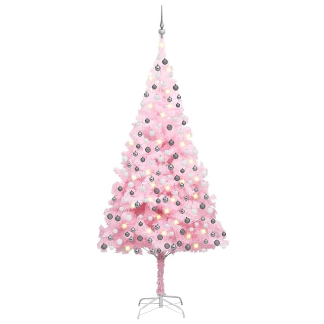 Vidaxl Künstlicher Weihnachtsbaum Mit Beleuchtung & Kugeln Rosa 240cm