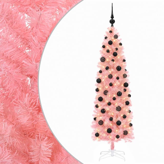 Vidaxl Artificial Slim Christmas Tree With Bauble 240 Cm 300 Leds