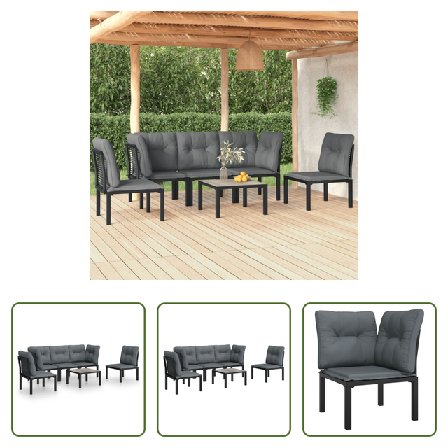 Vidaxl Poly Rattan - 6-tlg. Garten-lounge-set Schwarz Und Grau Poly Rattan