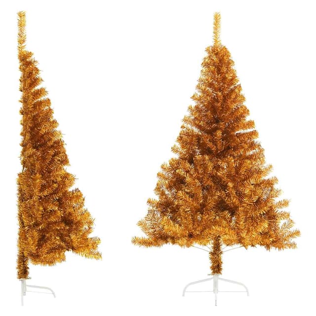 Vidaxl Künstlicher Halb-weihnachtsbaum Mit Ständer Gold 120 Cm Pet