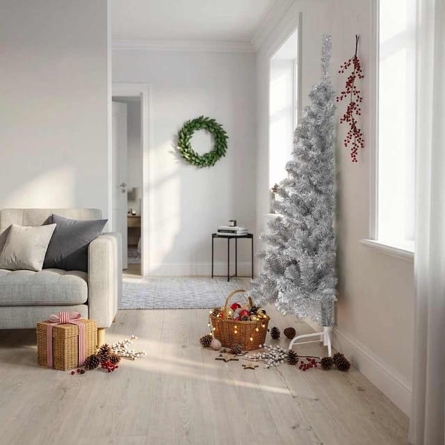 Vidaxl Künstlicher Halb-weihnachtsbaum Mit Ständer Silber 180 Cm Pet