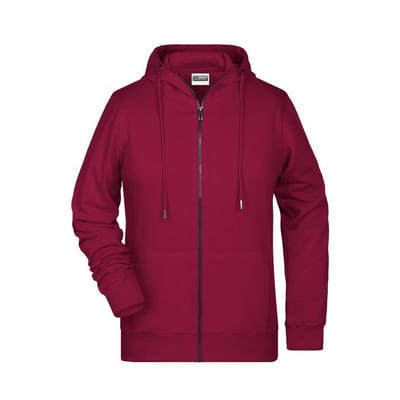 Damen Hoody Sweatjacke 8025, wein-rot, Größe M