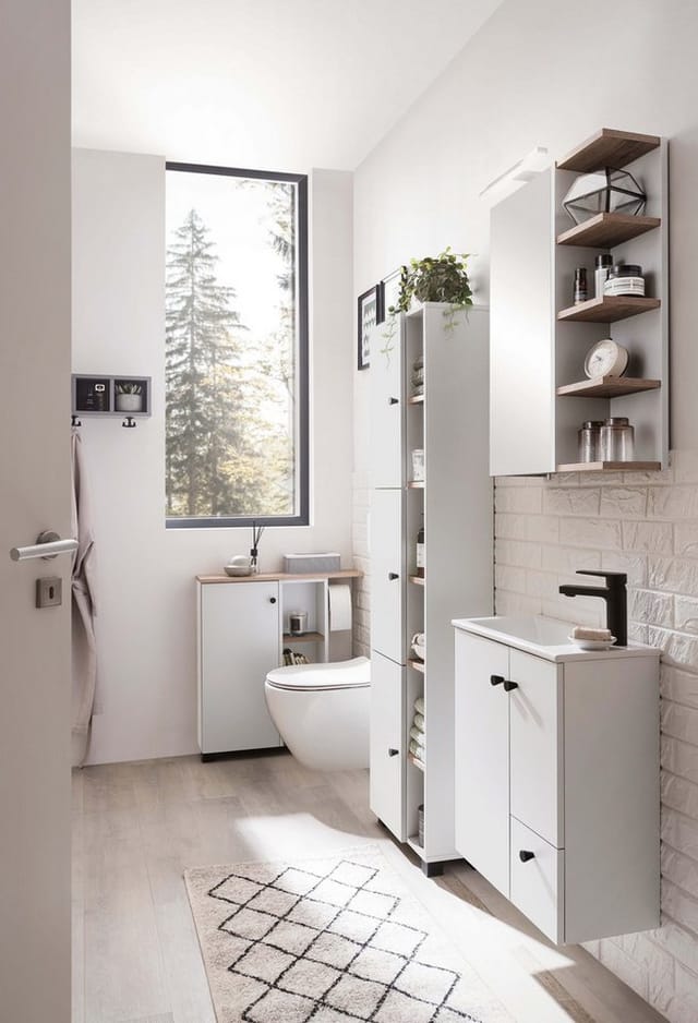 welltime Mehrzweckschrank Lugo, Breite 70 cm Holzdekor mit fühlbarer Struktur, Regal beidseitig montierbar