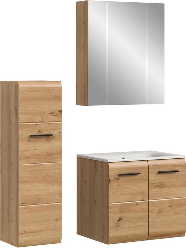 welltime Badezimmer-Set, (Set, 4-St), Florenz, Badkombination 4-tlg.,Artisan Oak NB, inkl. Waschbecken