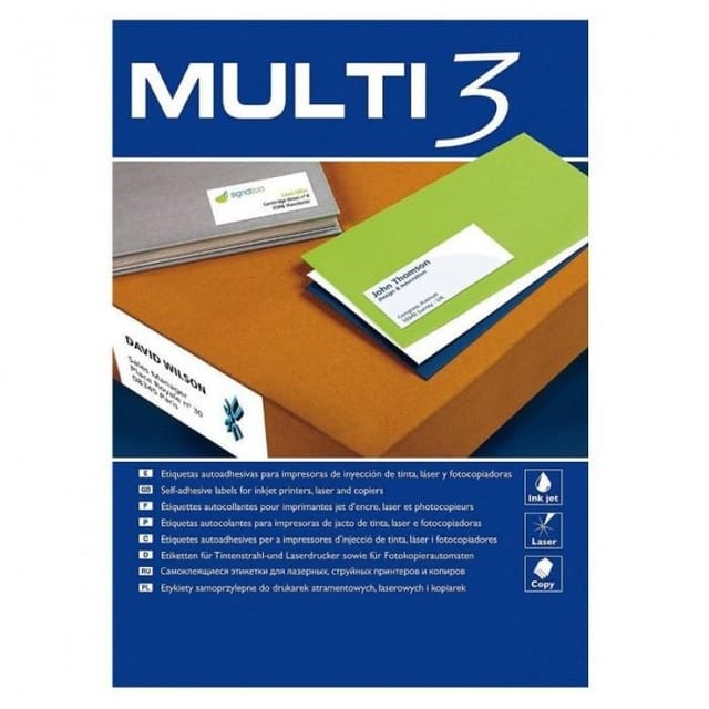 Multi 3, 10517 – Selbstklebende Etiketten Für Druck-, Tintenstrahl-, Laser- Und Kopiergeräte – Format 70 X 35 Mm, Packung Mit 500 Blatt