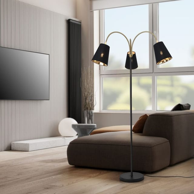 lux.pro Stehlampe, ohne Leuchtmittel, »Wycombe« 3-flammig Metall Textil Schwarz / Goldfarben