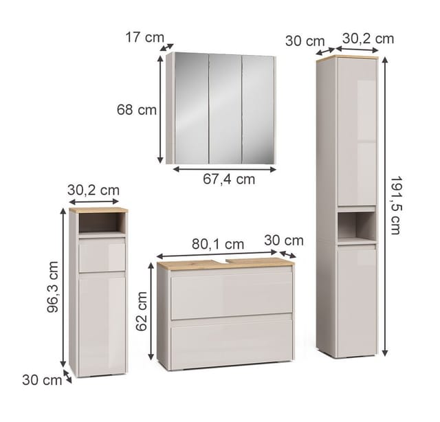 Vicco Badmöbel-Set Majest, Cashmere/Artisan, 4 Teile, (4-St., 4er Set)
