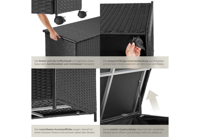 tectake Gartenbox Aufbewahrungsbox Kuusamo - Große verstärkte Rattan Stauraumlösung (1 St., 253 L), 253 l, mit Aluminiumgestell und Rattangeflecht