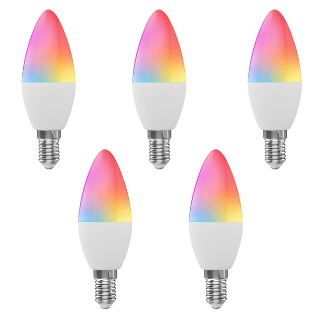 Set Mit 5 Smarten, Kerzenförmigen Led-wlan-glühbirnen, E14 5w Rgb+w+c, Dimmbar, Fernbedienung, Kompatibel Mit Smartlife/tuya-app, Alexa Und Google Home Sprachassistenten