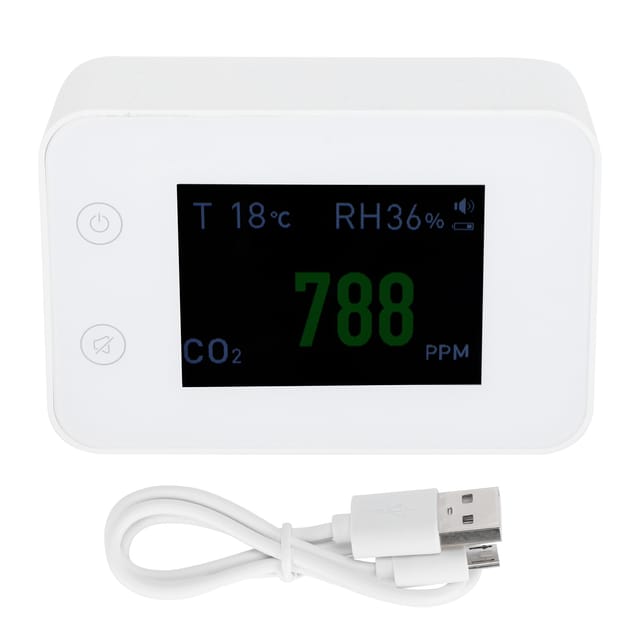 2,8-zoll-infrarot-luftqualitätsmessgerät, Digitaler Co₂- Und Pm2,5-sensor, Usb-wiederaufladbarer Tester, Weiß