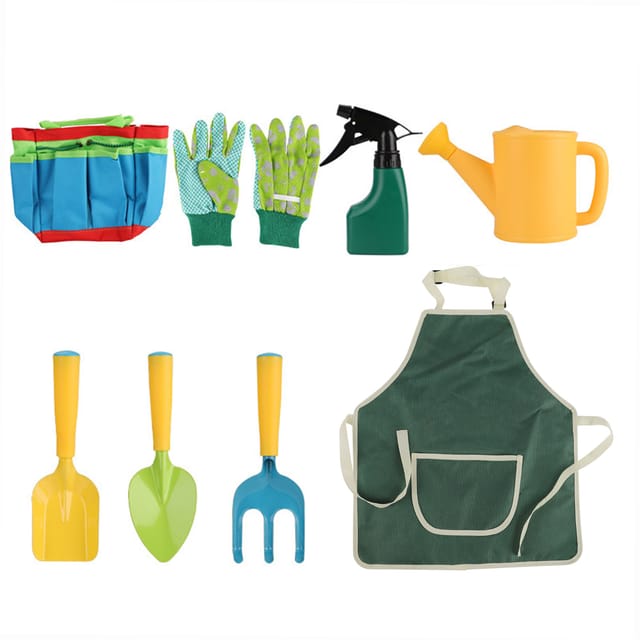 8-teiliges Gartenwerkzeugset Für Kinder, Jungen Und Mädchen, Gartenspielset, Werkzeugkasten, Tragetasche, Schaufel, Pflanzkelle, Rechen, Handschuhe, Sprühflasche, Schürze