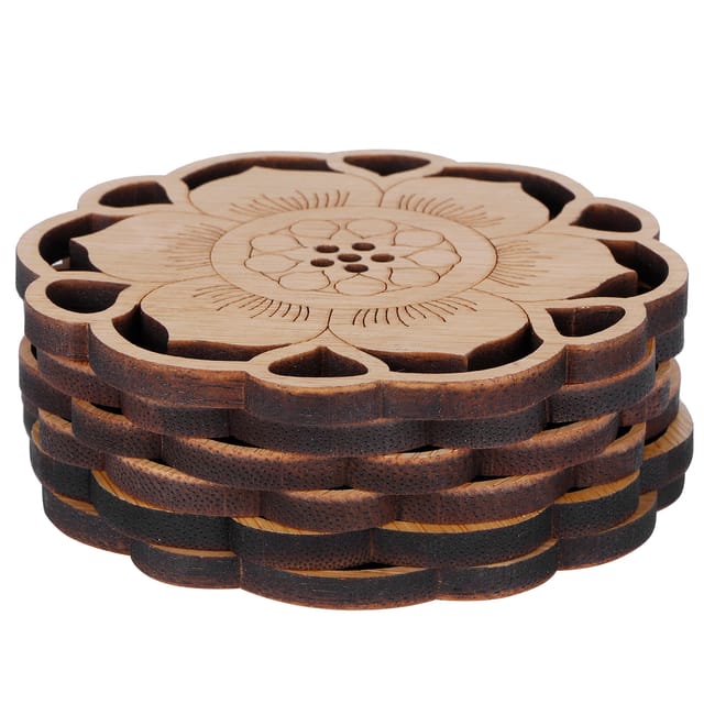 6er-set Bambus-teeuntersetzer, Wärmeisolierend, Tischaccessoire In Form Einer Blütenknospe