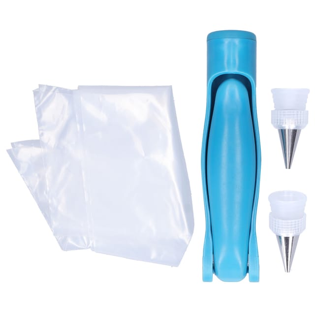 Set Vielseitiger Spritzbeutel Aus Kunststoff Und Edelstahl, Blau, 16 Cm, Zum Dekorieren Von Schokoladenfondanttorten, 1 Spritzbeutel, 2 Tüllen Mit Verbindungsstück