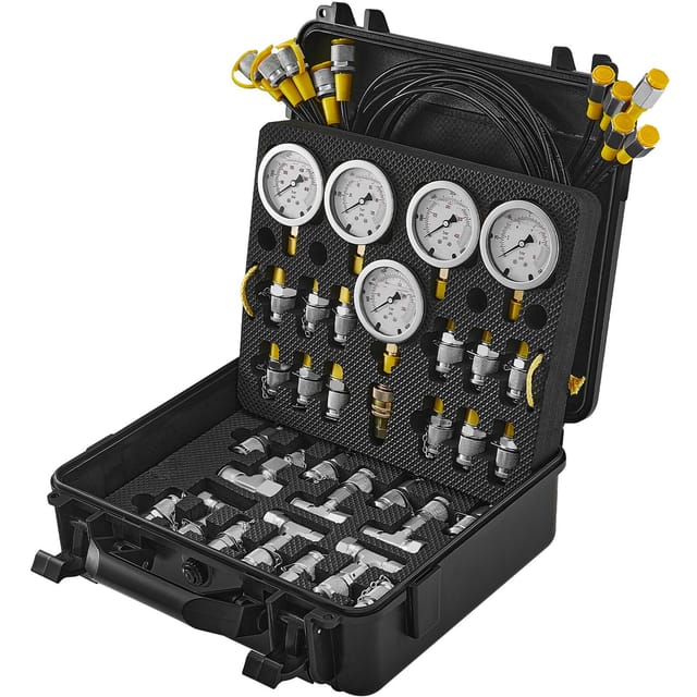 Hydraulikdruckprüfset, 10/100/250/400/600 Bar, 5 Manometer, 13 Anschlüsse, 14 T-stücke, 5 Schläuche, Hydraulikdruckmessgeräte-set Für Bagger Mit Tragekoffer Für Baumaschinen Und Traktoren