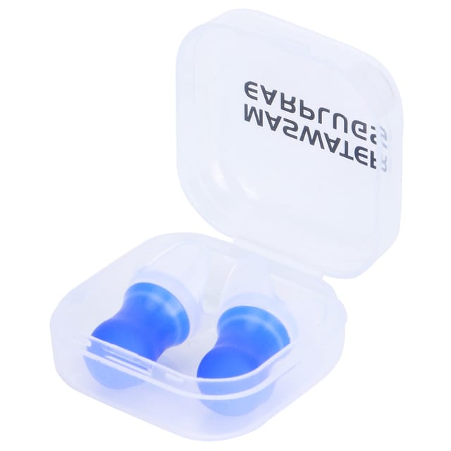 Set Mit 2 Silikon-ohrstöpseln, Wasserabweisend Und Geräuschdämpfend, Zum Schwimmen Und Für Flugreisen (blau, Größe L + Etui)