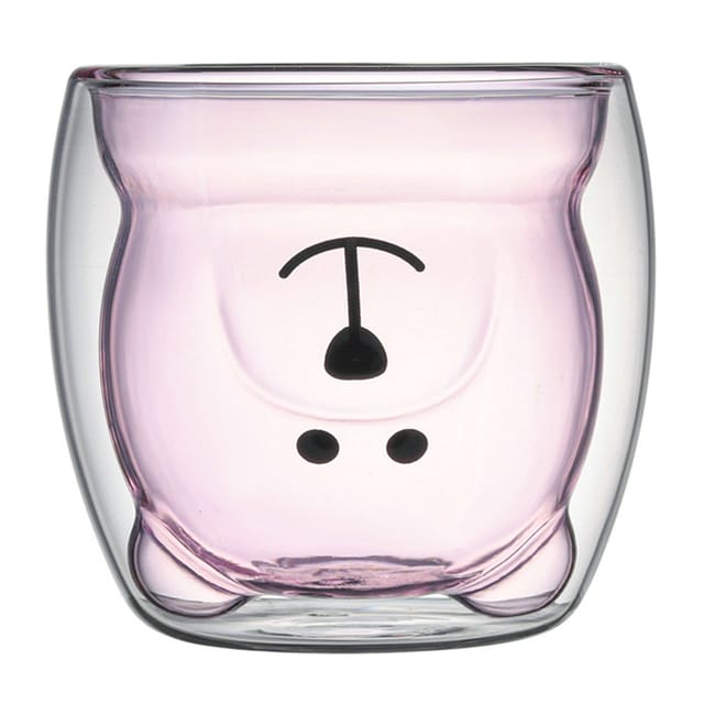 Doppelwandiger Tierbecher Aus Borosilikatglas, Bärenmotiv, Isoliert, 250 Ml, Für Kaffee Macchiato, Tee, Grün, Blau, Braun, Durchscheinend