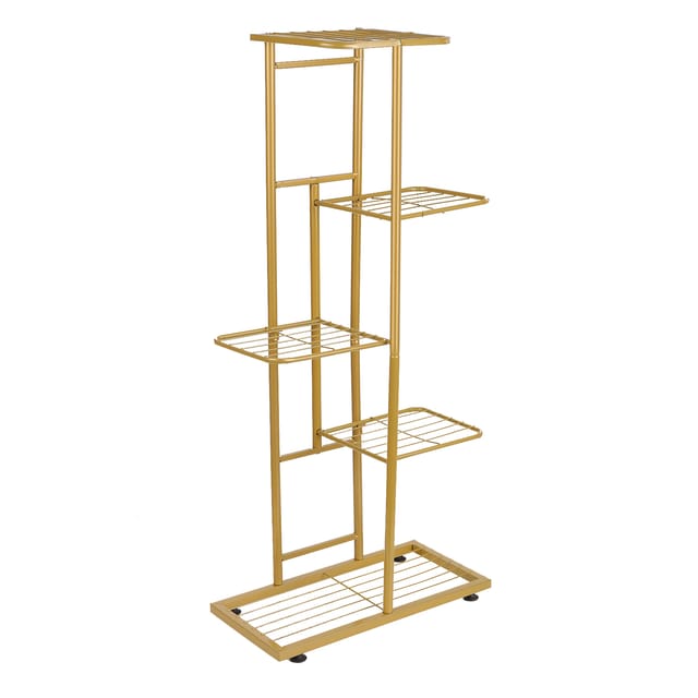 5-stöckiges Pflanzenregal Für Blumentöpfe Und Pflanzen, Robustes, Rostbeständiges Metall, 43 X 22 X 98 Cm, Für Drinnen Und Draußen, Weißgold/dunkelgrau