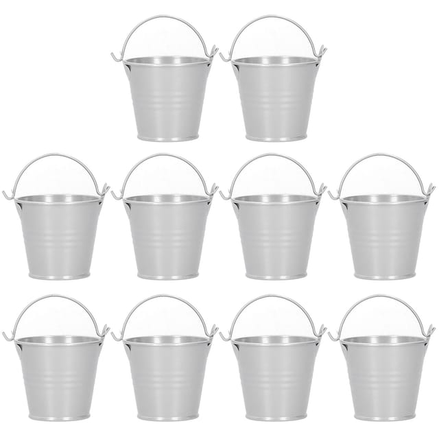 Set Mit 10 Kleinen Miniatur-blumentöpfen Aus Eisen, Metalleimern, Dekoration Für Drinnen Und Draußen, Silberfarben, 4 X 5,5 X 6 Cm