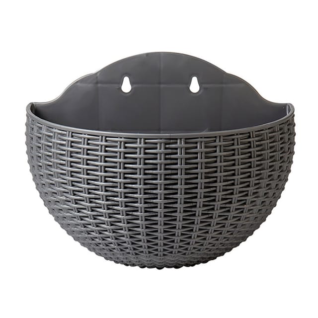 Halbrunder Wandpflanzkübel Aus Kunstrattan Mit Automatischem Bewässerungssystem, Doppeltem Pp-wasserreservoir, 26 X 20,5 X 13 Cm, Silbergrau, Größe L, Für Den Innen- Und Außenbereich Auf Balkonen, 1 T