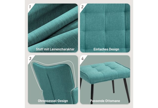 HOMCOM Schaukelsessel Stillsessel mit Hocker (Schaukelstuhl, 2-St., Schwingsessel), für Wohnzimmer, Schlafzimmer, 64L x 89B x 90H cm, Dunkelgrün
