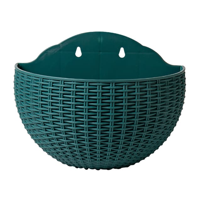 Halbrunder, Wandmontierter Hängeblumentopf, Rattan-imitat, Für Den Innen- Und Außenbereich, Balkon, Dunkelgrün, Pp, 26 X 20,5 X 13 Cm, Mit 2 S-haken
