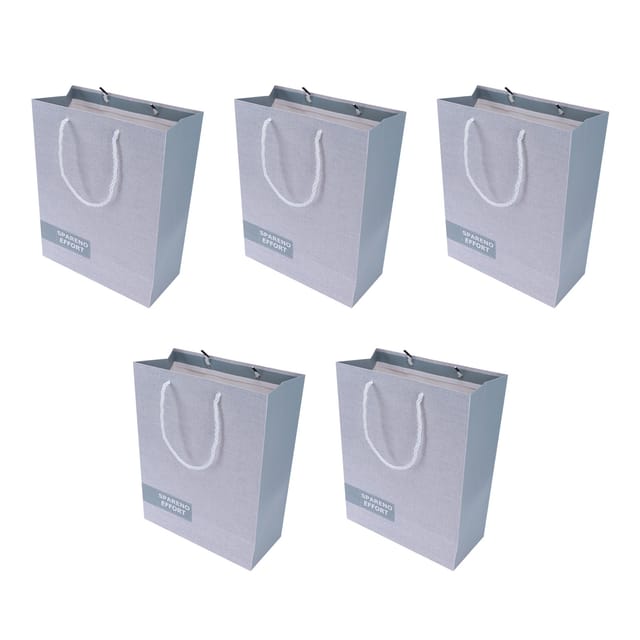 Set Mit 5 Geschenktüten Aus Karton Mit Cartoon-motiv, Tragbar, 33 X 25 X 12 Cm, Zum Verpacken Von Geschenken, Geburtstagen, Hochzeiten, Weihnachten, Grau