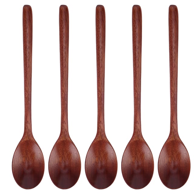 Set Mit 5 Langstieligen Holzlöffeln Aus Verbundmaterial Für Grillen, Camping, Partys Und Kochen Zu Hause
