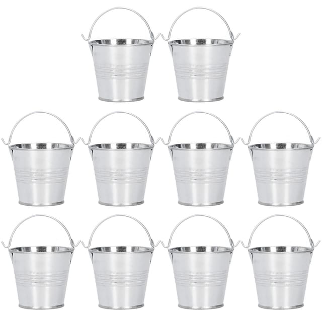 Set Mit 10 Kleinen Metall-blumentöpfen Für Sukkulenten, Dekorative Eimer Für Drinnen Und Draußen, Glänzend Silber, 4 X 5,5 X 6 Cm
