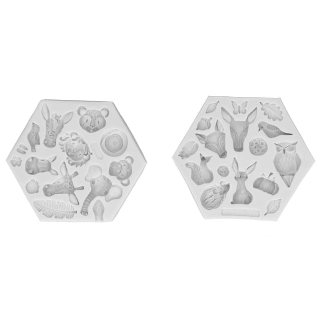 Set Mit 2 Silikonformen Mit Tiermotiven Für Zuckerpaste, Schokolade, Seife, Kuchen, Gebäckzubehör, Grau