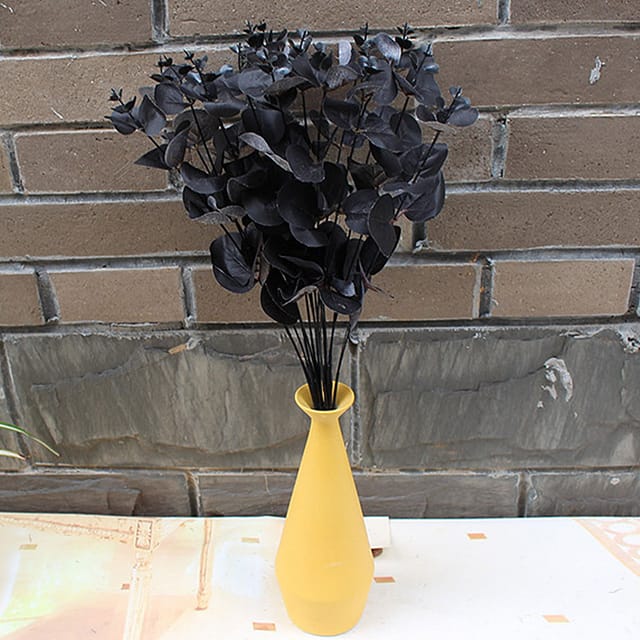 Künstliche Seidenblütenstängel Aus Schwarzem Eukalyptus Mit Blättern Und Zweigen, Künstliche Pflanzen, Heimdekoration (foto)
