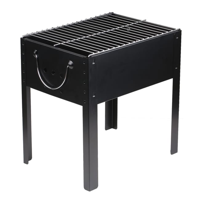 Tragbarer Holzkohlegrill Aus Edelstahl Mit Schwarzem Grillrost, 34x25x35cm, Für Camping, Picknicks Und Reisen.