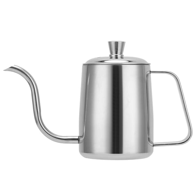 Kaffeemaschine Aus Edelstahl Mit Langem, Dünnem Ausguss, Manueller Bedienung Und Deckel, 350 Ml, Silber, Für Die Kaffeezubereitung Zu Hause