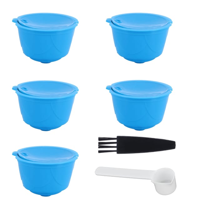 Wiederverwendbares Kaffeepad-set, Kompatibel Mit Dolce Gusto, Pp + Edelstahl 304, Blau, 5 Kapseln, 1 Löffel, 1 Bürste, 5,2 X 3,5 Cm