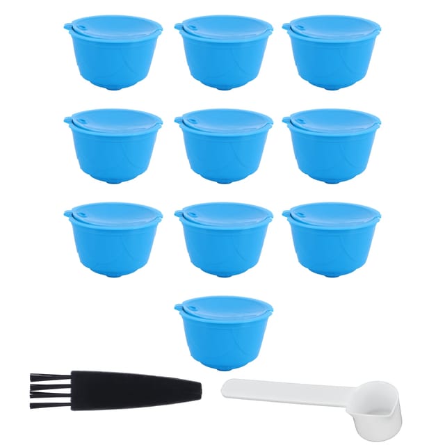 Set Mit 10 Wiederverwendbaren Kaffeepads, Kompatibel Mit Dolce Gusto, Pp-filter + Edelstahl 304, Blau, 5,2 X 3,5 Cm, Mit Löffel Und Bürste