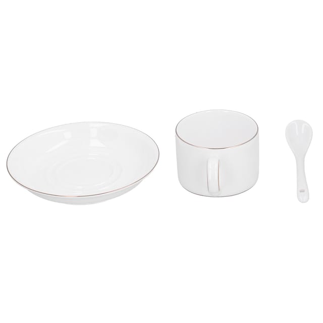 Set Aus 4 Kaffeetassen Aus Feinem Knochenporzellan Mit Untertasse Und Löffel, Teebecher, Geschenkgeschirr Für Die Heimische Küche