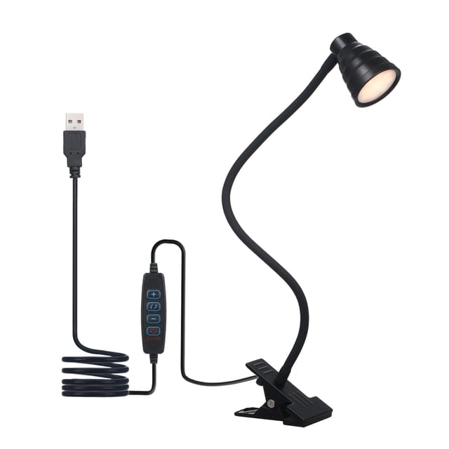 Tomshine 5w 24 Led-klemmleuchte Mit Usb-kabel, 3 Farben Und 10 Helligkeitsstufen, Memory-funktion, 1-minuten-timer, 360° Flexiblem Schlauch, 4,5 Cm Klemme, Abs-metallgehäuse, Für Musik, Büro Und Lesen