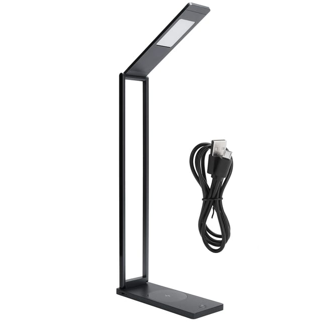 Led-schreibtischlampe Aus Aluminiumlegierung Mit Kabellosem Ladegerät Und Einstellbarer Helligkeit, Dunkelgrau, Dc 5v/2a, 6500k, 3w, Faltbar, 636g