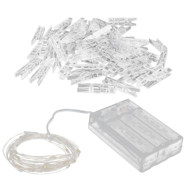 Lichterkette Mit Fotoclips, 200 Leds, 60 Transparente Clips, Dekorative Lichter, 10 M, Ip42, Aa-batterie