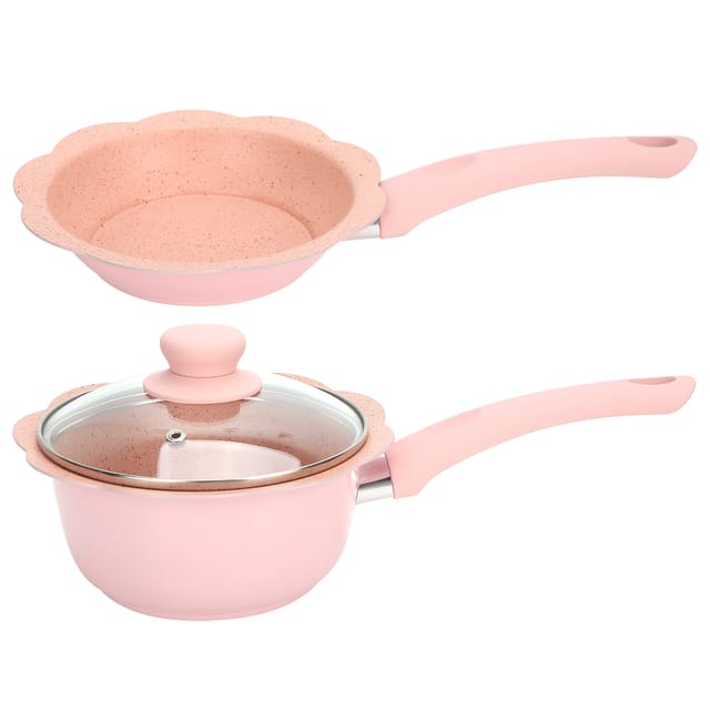 20 Cm Großes Set Aus Rosafarbenem Aluminium-milchtopf, Suppenterrine Und Multifunktionaler Antihaftbeschichteter Bratpfanne Für Babynahrung Mit Deckel