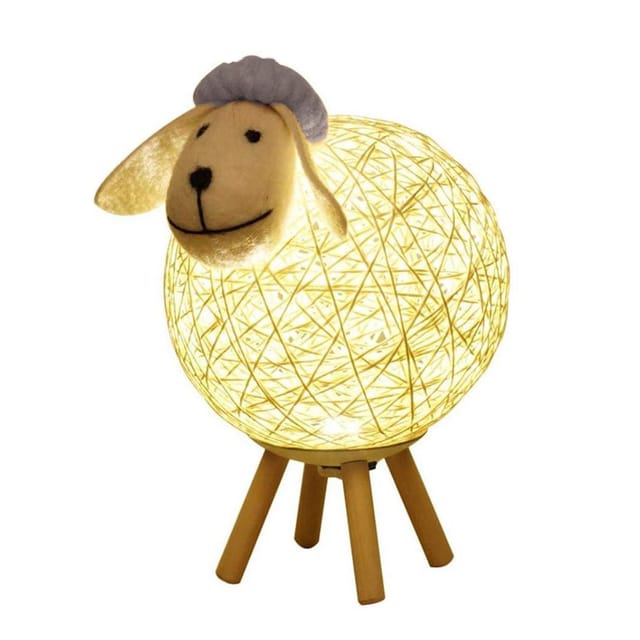 Rattan-schaf-tischlampe, Led-nachtlicht, Warmes Licht, Usb-anschluss Für Kinderzimmer, Schlafzimmer, Wohnzimmer, Zuhause