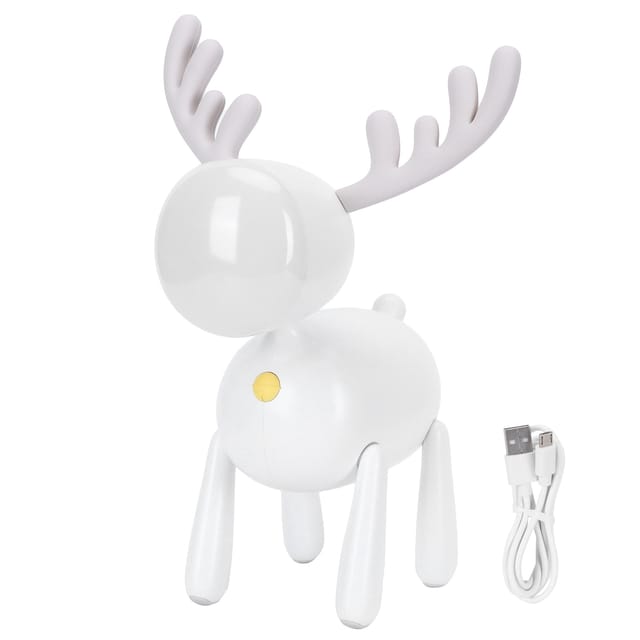 Led-nachttischlampe In Form Eines Rehs (cartoon-motiv), 1200 Mah, Usb-aufladbar, Schlafzimmerdekoration (weiß)