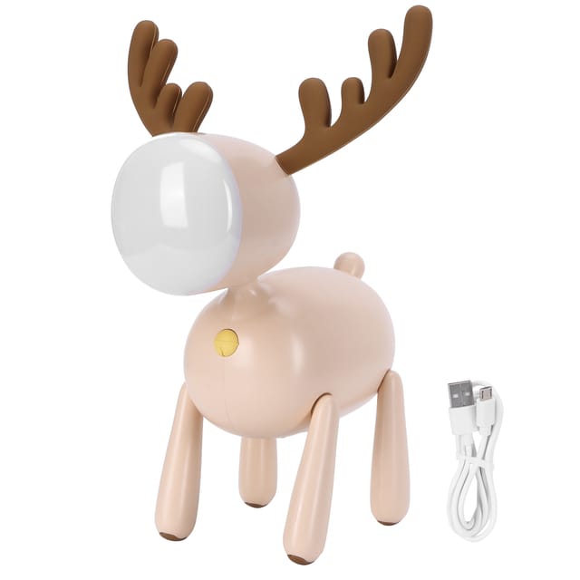 Led-nachttischlampe In Form Eines Cartoon-hirsches, 1200 Mah, Usb-ladefunktion, Schlafzimmerdekoration (hellbraun)