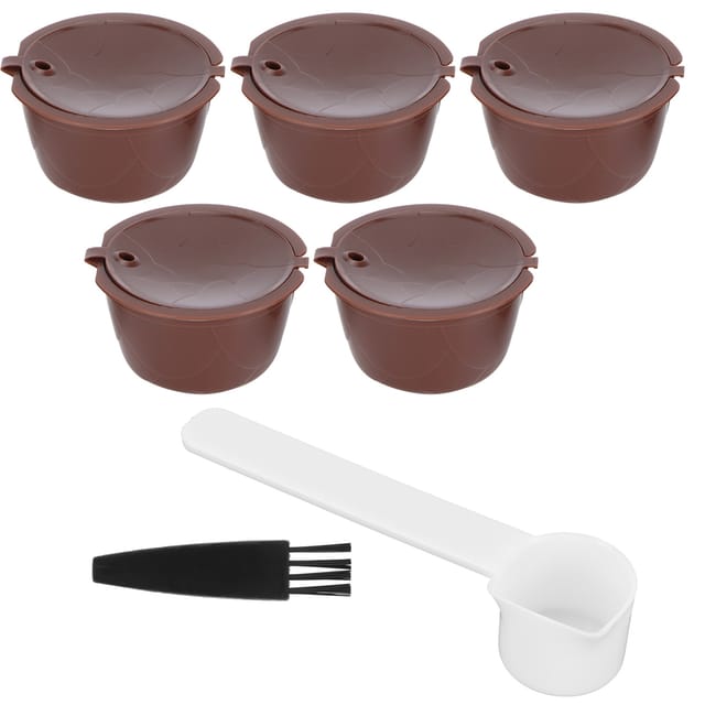 Wiederverwendbare, Nachfüllbare Kaffeekapseln, Filterset Kompatibel Mit Dolce Gusto Maschinen (5 Kaffeekapseln, 1 Löffel, 1 Bürste)