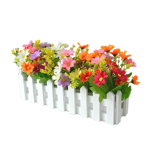 Realistische Künstliche Topfpflanze, Dekorative Künstliche Blume, Weißes Zaun-design Für Wohnzimmer, Zuhause, Gemischte Gänseblümchen